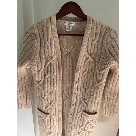 Vtg Y2K Boho M Sarah Spencer Beige Lambswool Cable knit Cardigan Duster Sweater - Picture 4 of 9